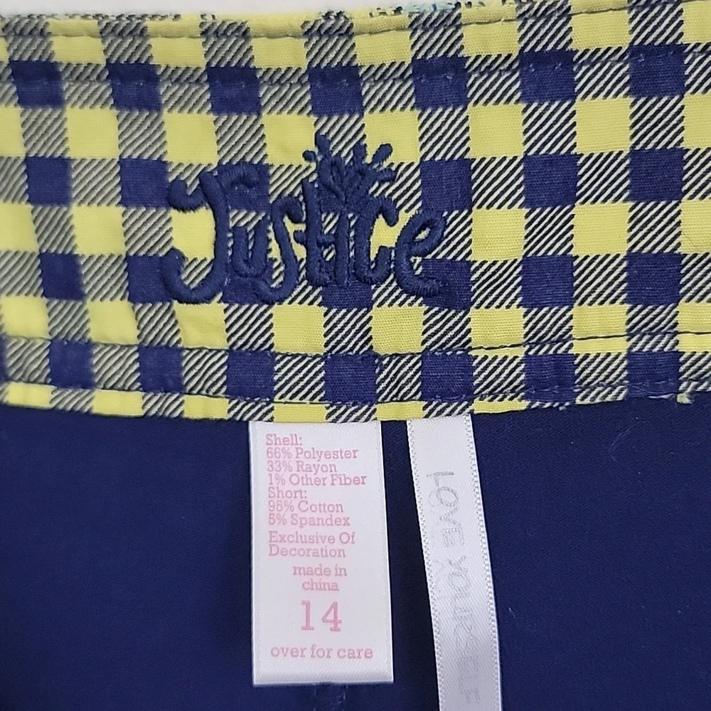 Justice Blue & Yellow Plaid Flannel Skorts Girls 14